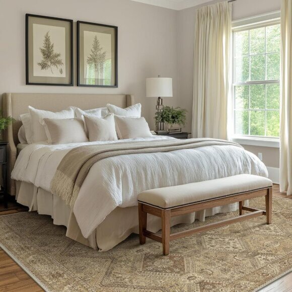 8x10 Nut Brown Area Rug, Washable, Non-Slip Vintage Chenille Distressed Carpet - Picture 3 of 8